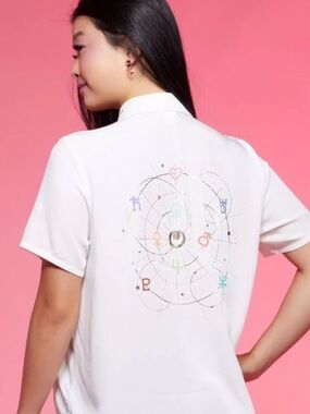 Hot Topic Sailor Moon white button up with zodiac symbols and, size M